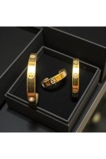 Çelik Üçlü Gold Renk Set Küpe