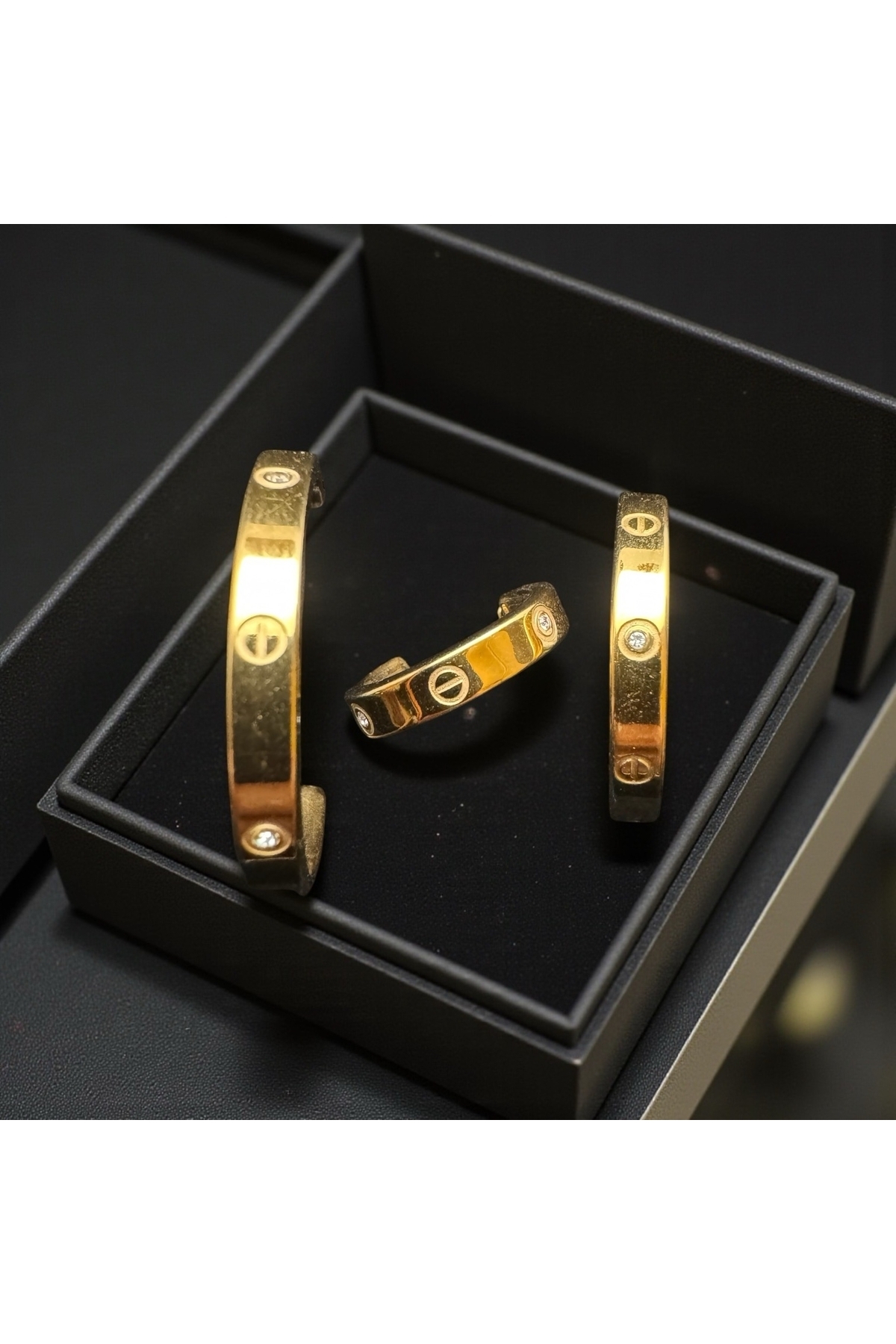 Çelik Üçlü Gold Renk Set Küpe Çelik Üçlü Gold Renk Set Küpe - Görsel 1