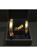 Çelik Üçlü Gold Renk Set Küpe - Görsel 2